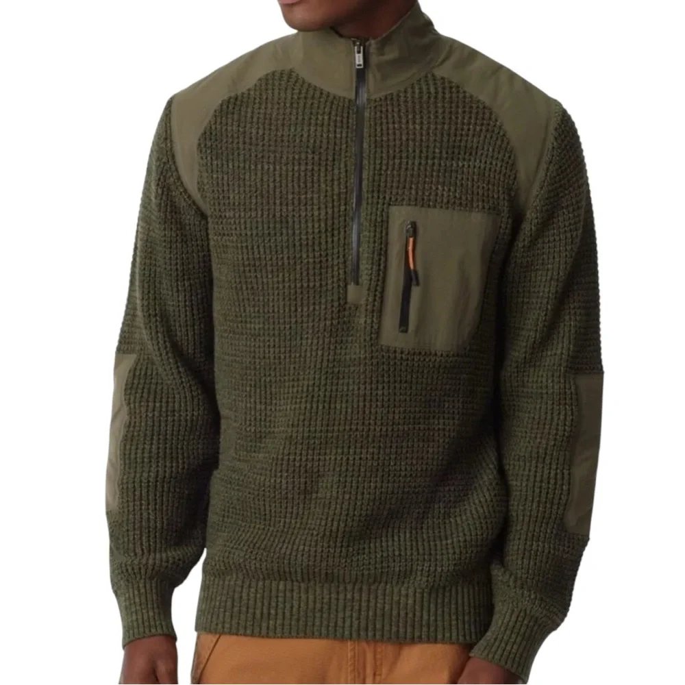 Bass Outdoor Men’s Green Quarter-Zip‎ Long Sleeve Pullover Sweater Size XL